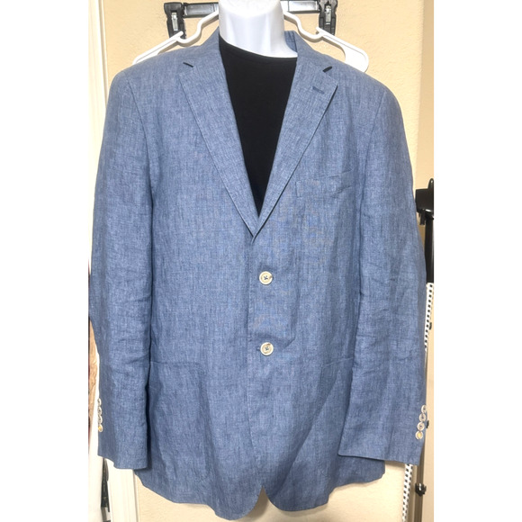 Robert Talbott 100% Linen Blazer Sport Coat Blue summer formal unstructured XL - Picture 1 of 9